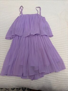Purple Pleated Spaghetti-Strap Romper